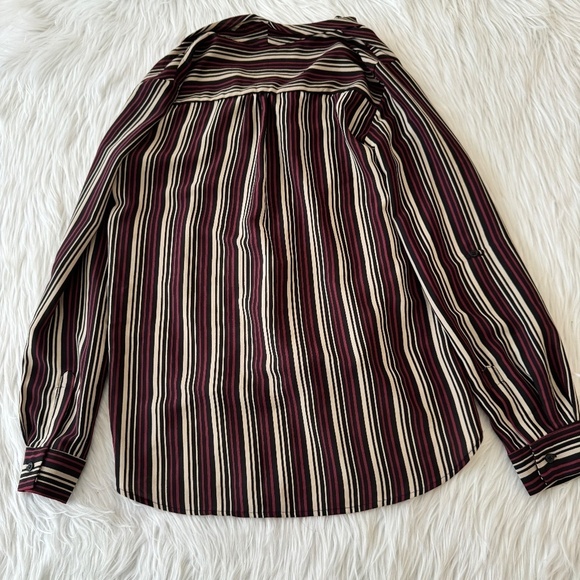 Pleione Red Tan Stripe Faux Wrap Blouse - Picture 4 of 4